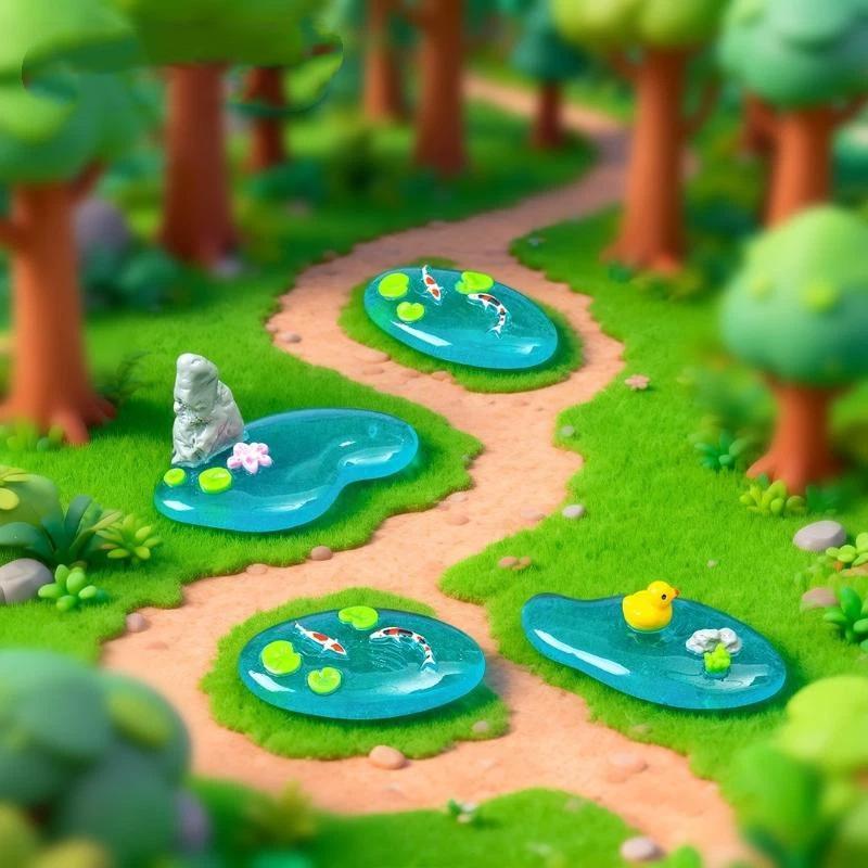 Bonsai Garden With Pond - Koi Duck Lotus Mini Resin Pond