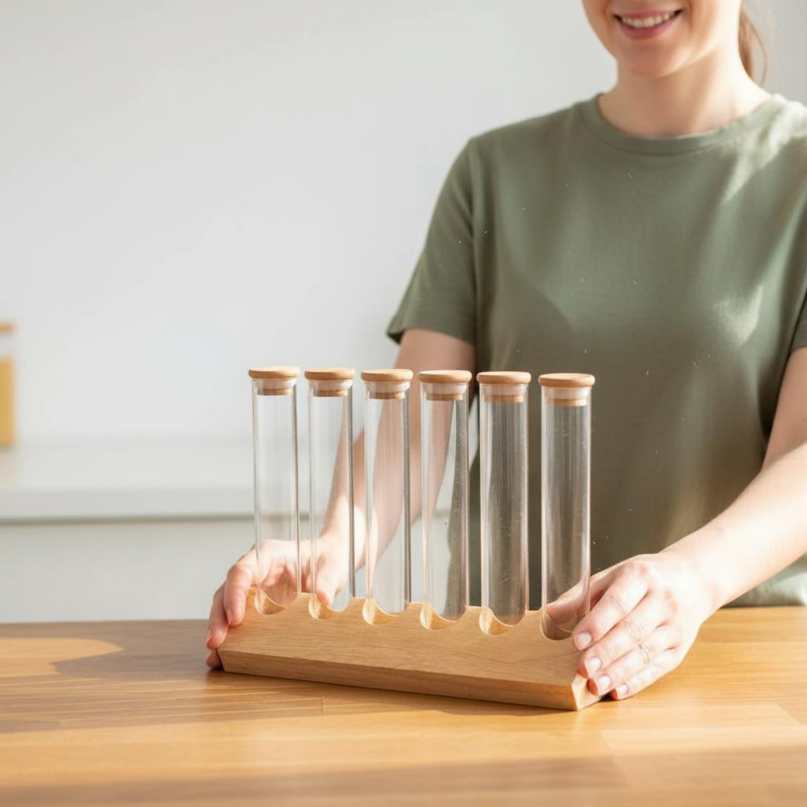 Glass Tube Container Set with  - огляд і ціна Display Stand Wood