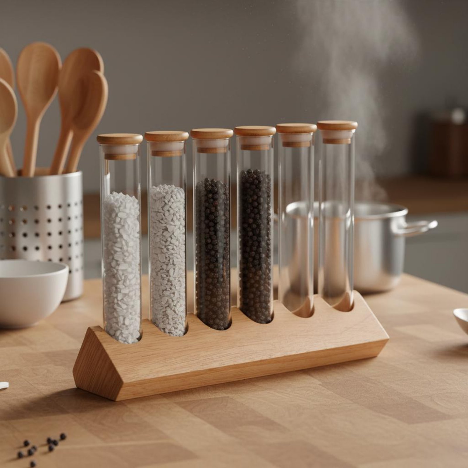 Glass Tube Container Set with  - огляд і ціна Display Stand Wood