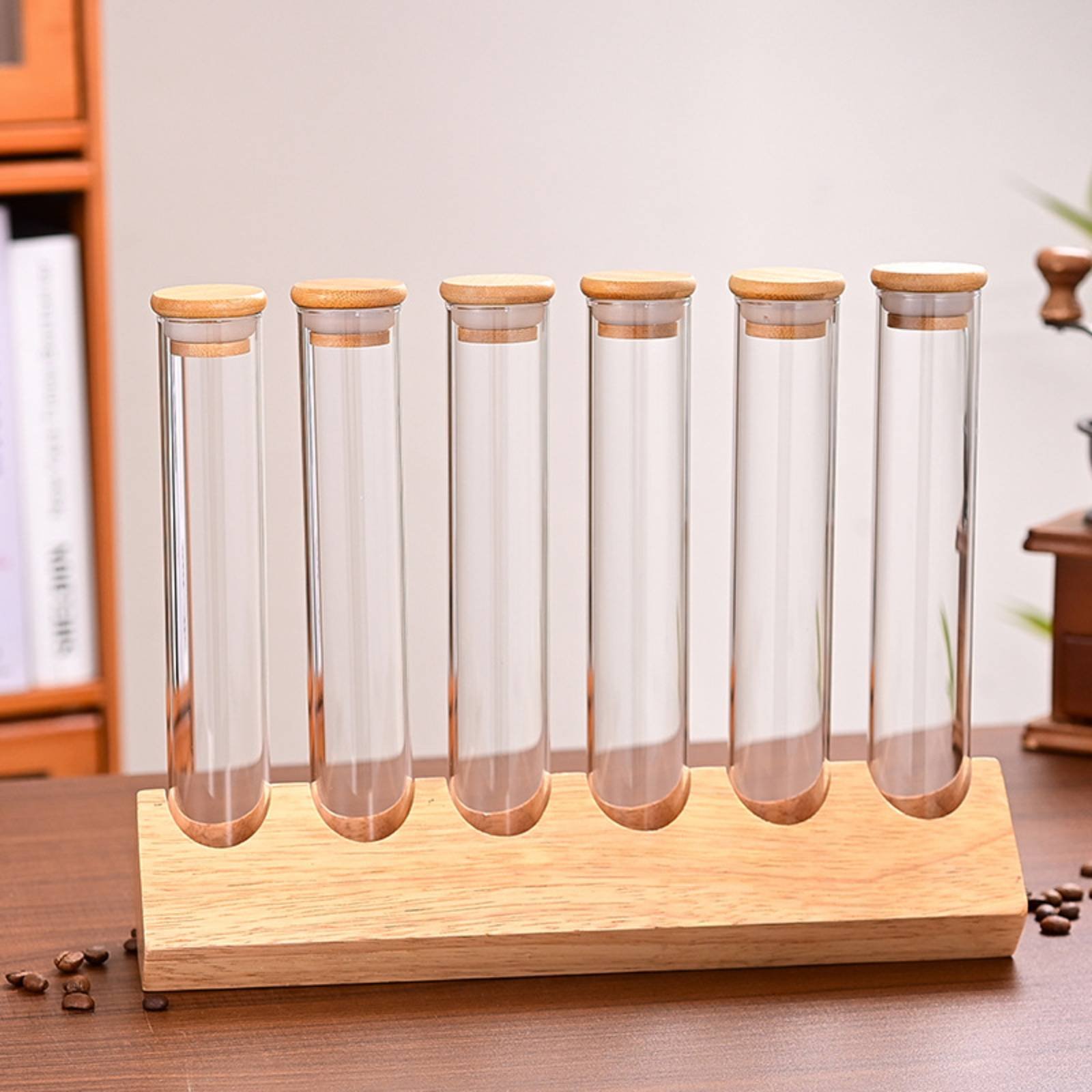 Glass Tube Container Set with  - огляд і ціна Display Stand Wood