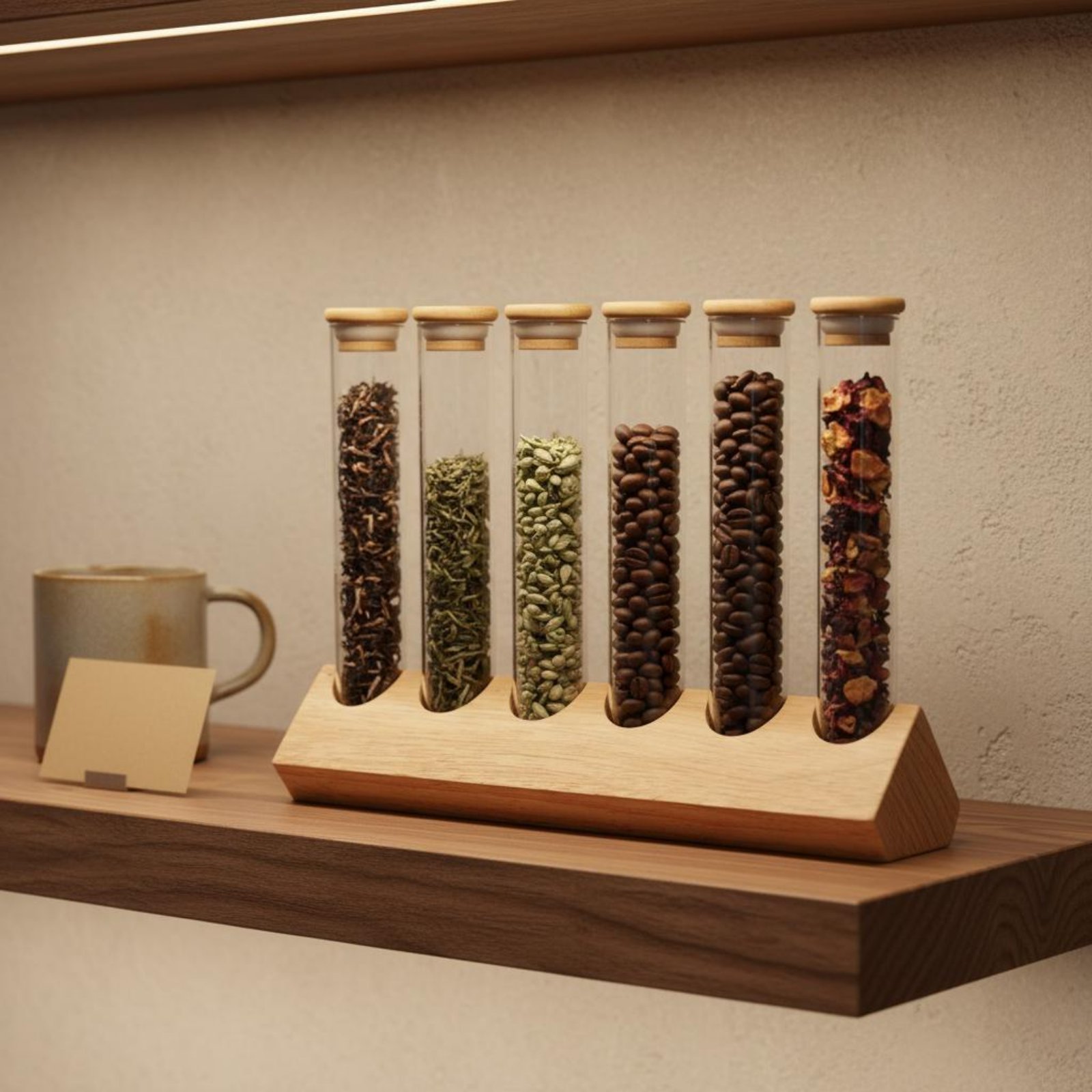 Glass Tube Container Set with  - огляд і ціна Display Stand Wood
