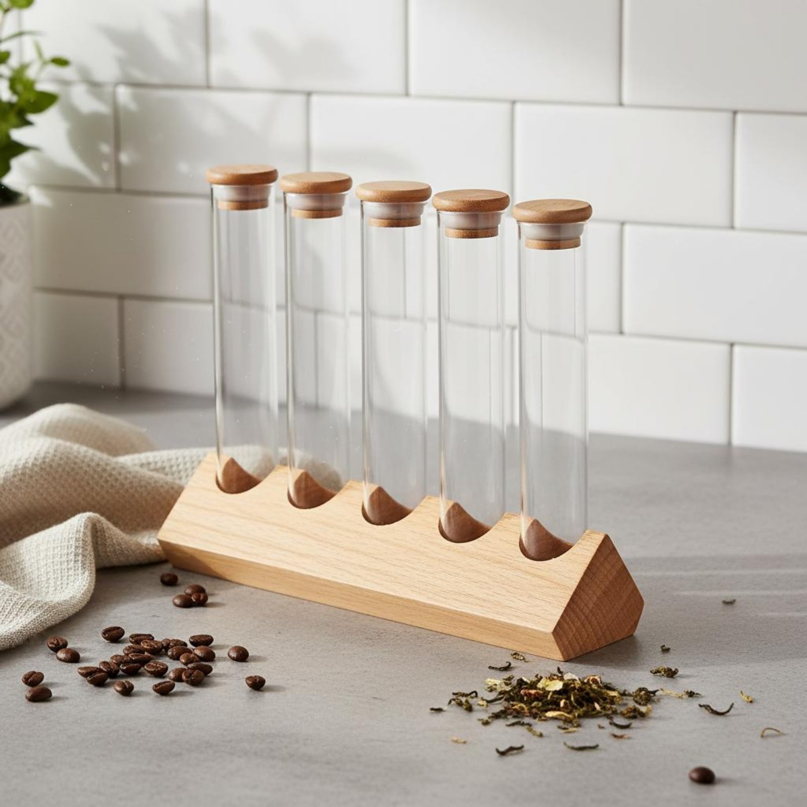 Glass Tube Container Set with  - огляд і ціна Display Stand Wood