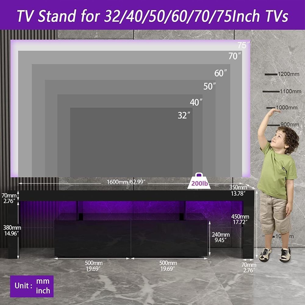 Black TV Stand, 60 65 70 75 in - огляд і ціна Display Stand Wood