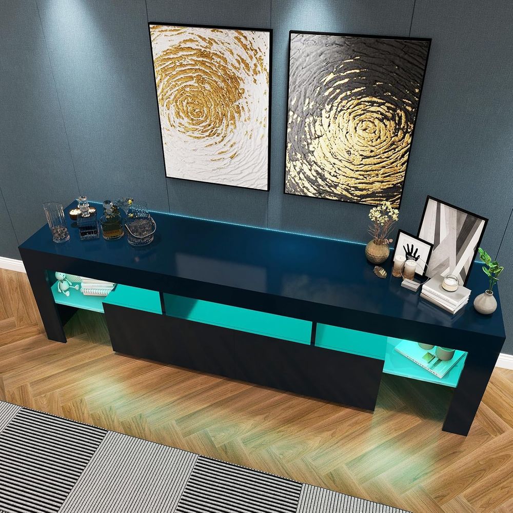 Black TV Stand, 60 65 70 75 in - огляд і ціна Display Stand Wood